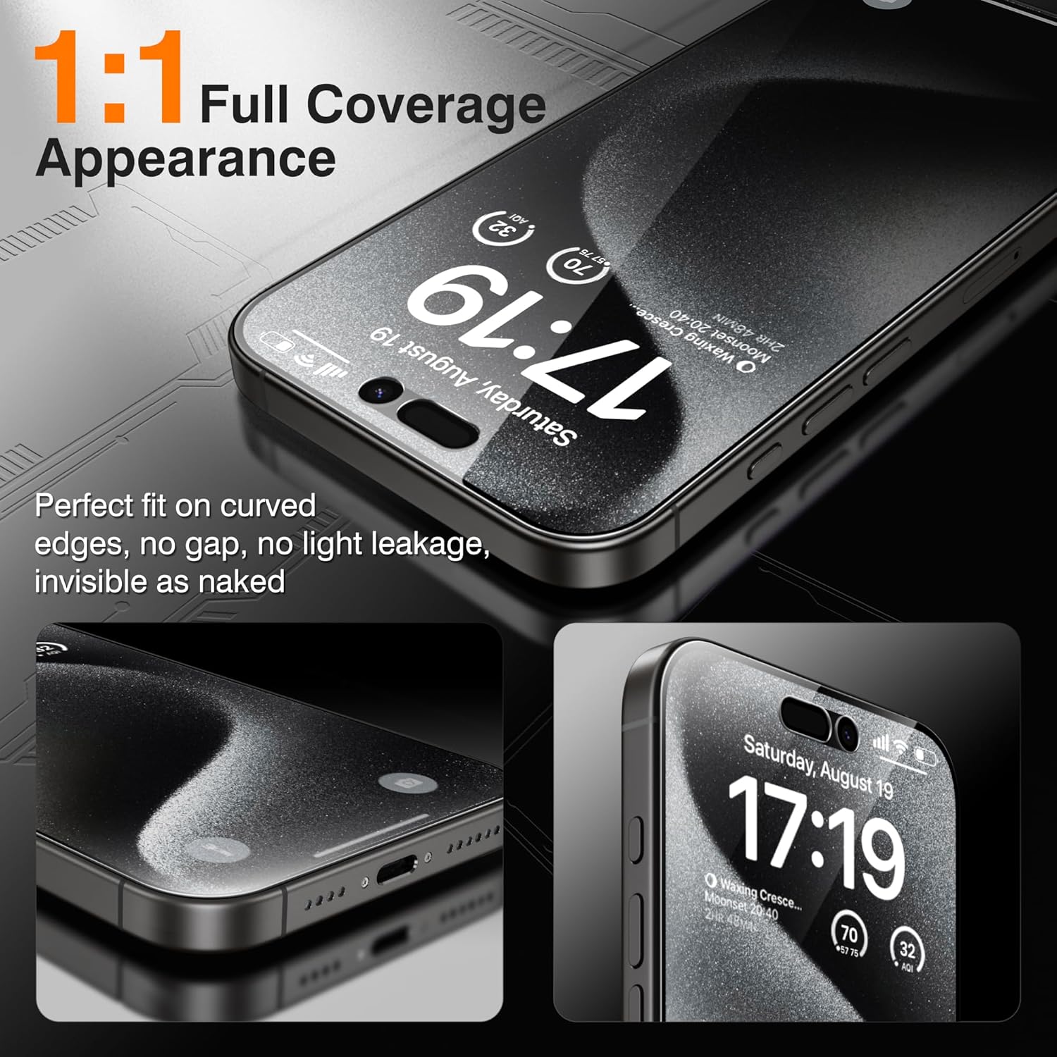 EZ-GLAZ-4 Pack for iPhone 15 Pro Privacy Screen Protector(6.1'') With [2 Pcs Camera Lens Protector], Anti-Spy, 9H Hardness, Drop-Resistant, Case Friendly, Anti-Scratch & EZ-To-Install Tempered Glass