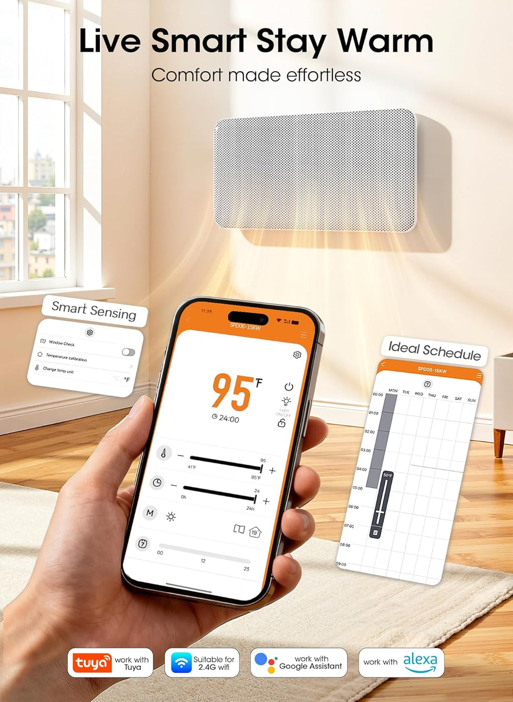 Convection Panel Space Heater Indoor Use, Large Room Electric Heater with Wifi App Control, Smart Mica Infrared Heater with Programmable Thermostat, Wall Mount or Standing, Quiet & Eco, 1500W