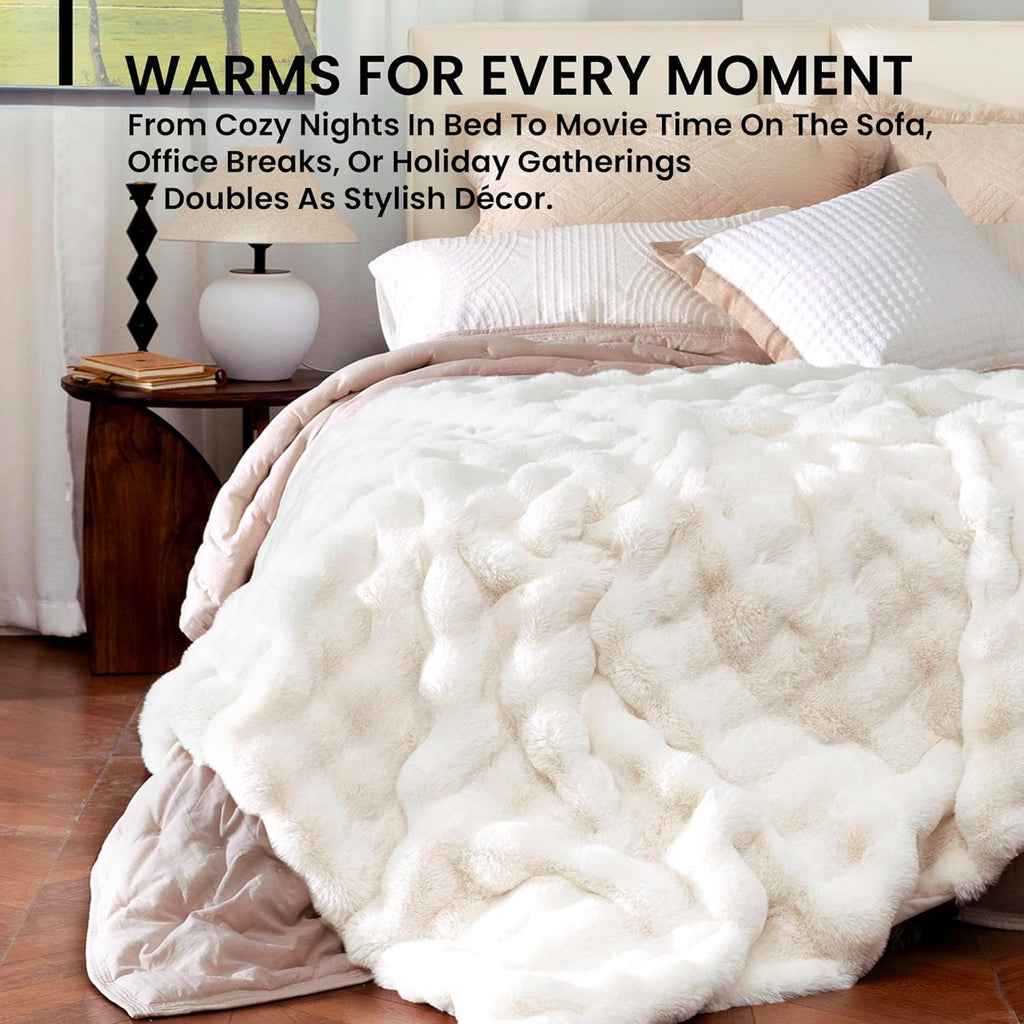Electric Heated Blanket for Girls & Women, Soft & Luxurious, Faux Rabbit Fur Heating Throw Blankets, 6 Heat Settings, Overheat Protection, Quick Heating, Memory Function, Gift-Ready Design, 50"x60"