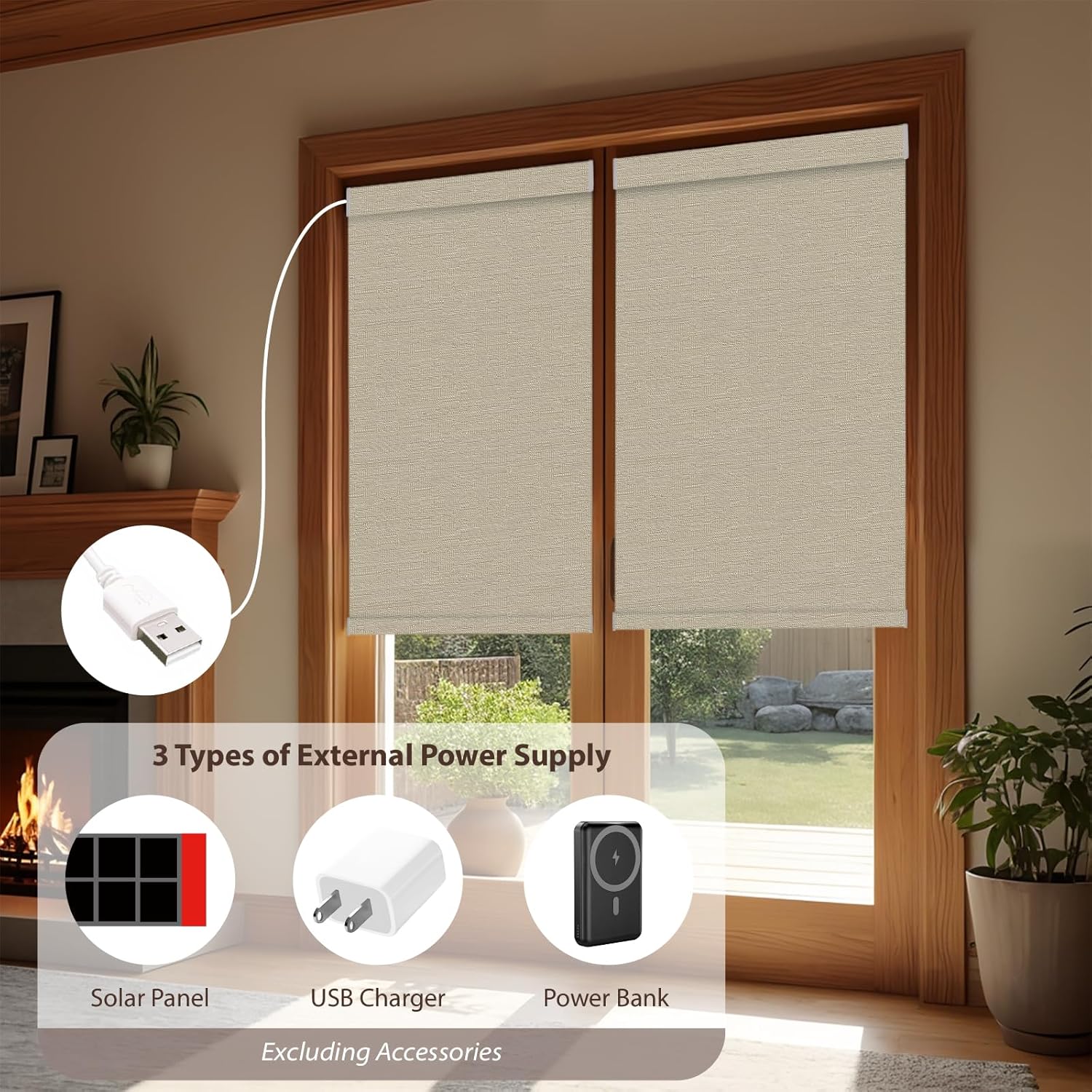 Motorized Roller Blinds with Remote, 100% Blackout Automatic Roller Shades for Bedroom, Bathroom, and Living Room, Customized Size, Golden Autumn Beige