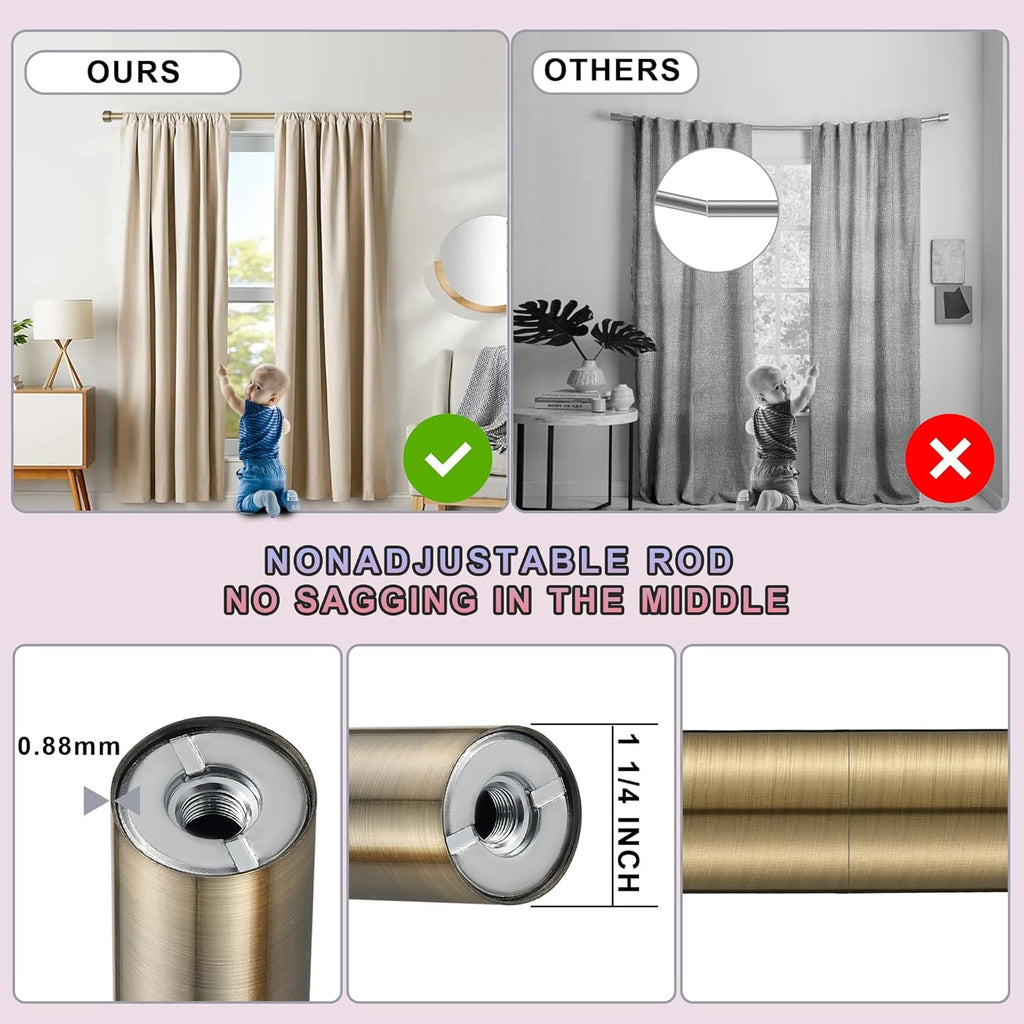 Heavy Duty Curtain Rods,1 1/4" Large Diameter Premium Nonadjustable Curtain Rod,96in/8ft Custom Window Treatment Rods with Durable Aluminum Brackets and End Caps,Antique Bronze Finish