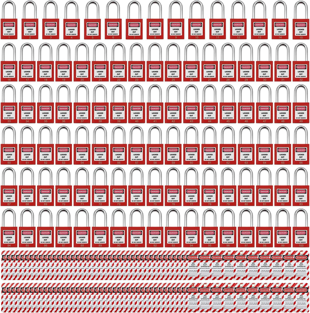 Lockout Tagout Locks, Safety Padlock, Loto Locks Keyed Differently Lock Out Tag Out 100 pcs Safety Padlocks Plastic with 100 Lockout TagOut Tags Red