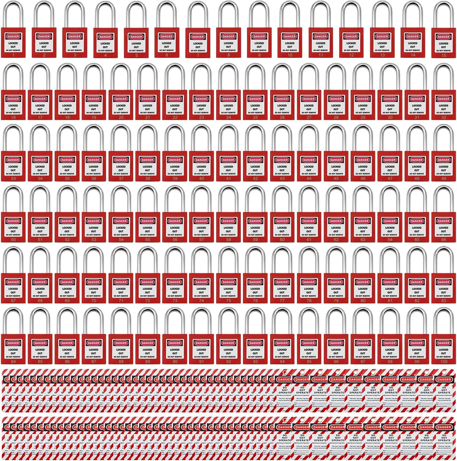 Lockout Tagout Locks, Safety Padlock, Loto Locks Keyed Differently Lock Out Tag Out 100 pcs Safety Padlocks Plastic with 100 Lockout TagOut Tags Red