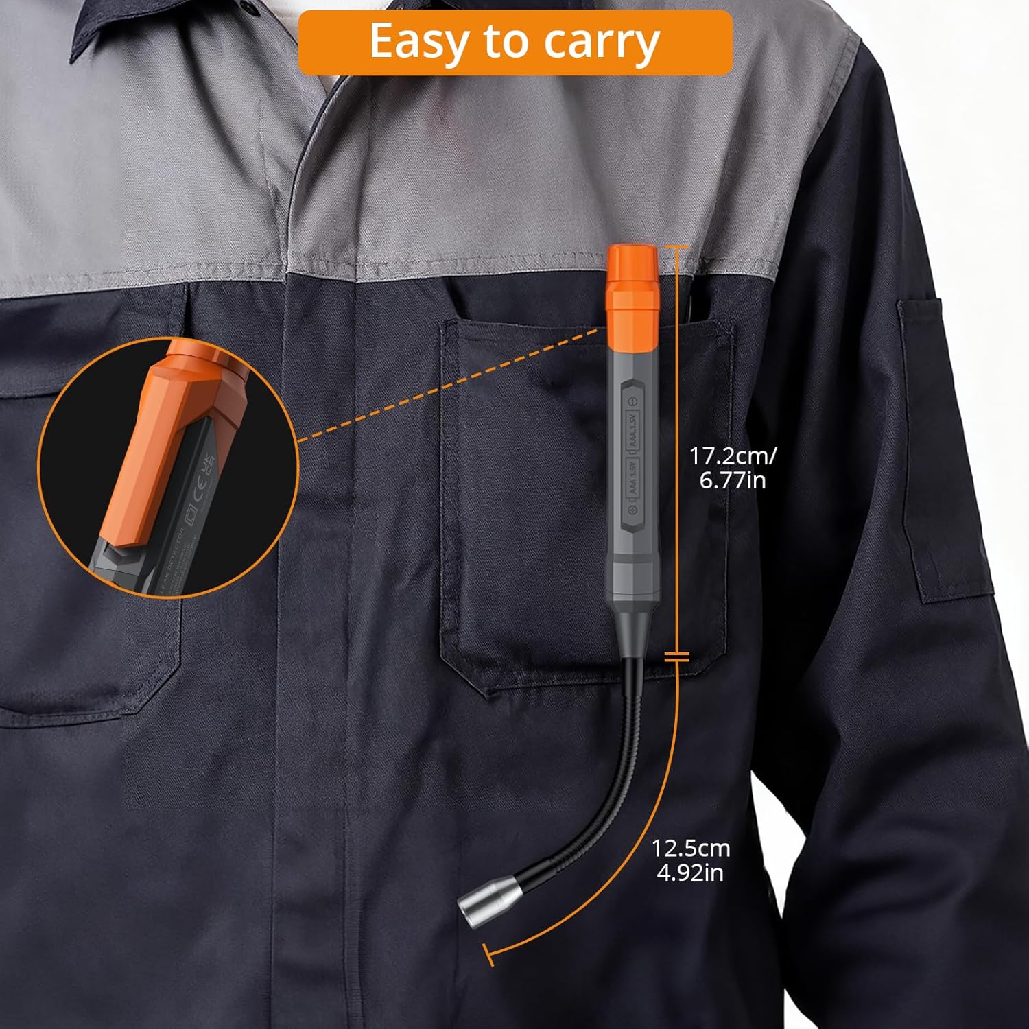 Neoteck 50-3000ppm Gas Leak Detector with 4-inch Probe Natural Gas Detector Pen with High/Low-Sensitivity Portable Gas Sniffers with Audible & Visual Alarm to Locate Combustible Gases for Home