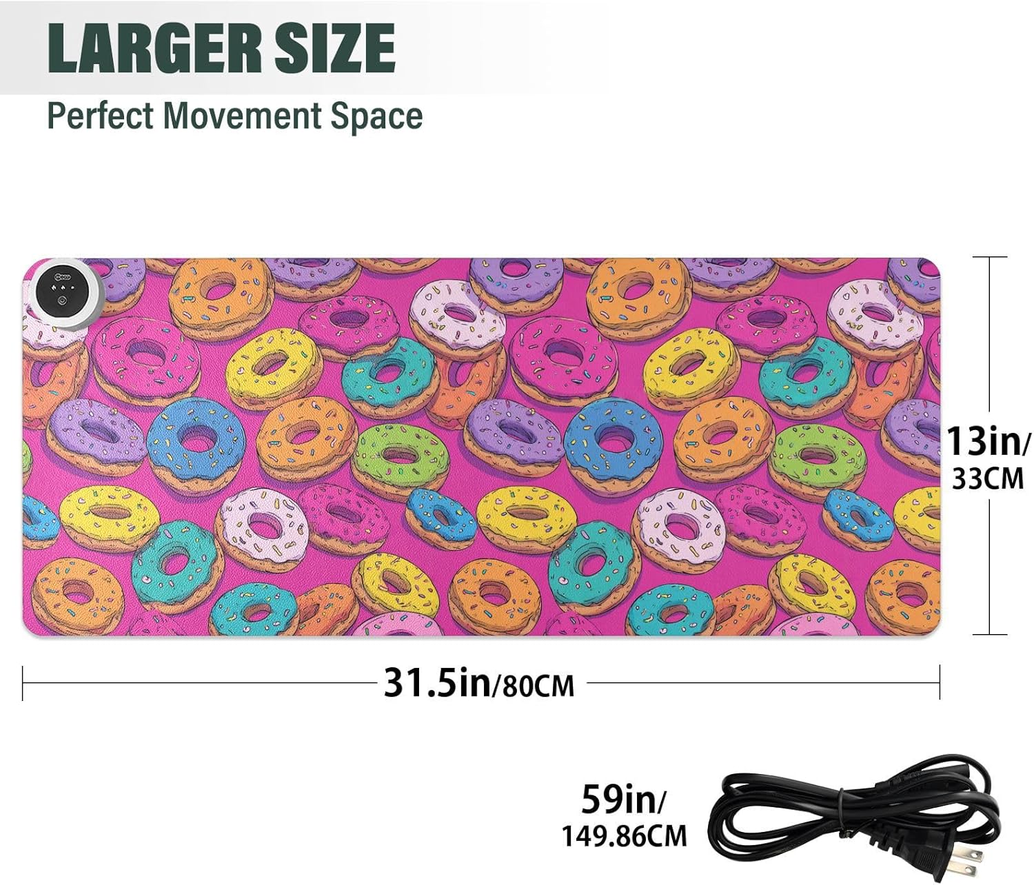Heated Desk Pad Mouse Pad 31.5x13 Inch PU Leather Desk Mat with 3 Heat Levels Large Mouse Gaming Computer Laptop Mat Cute Donuts Colorful