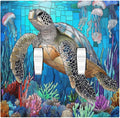 Decorative Switch Plates Nautical Sea Turtle Coral Jellyfish 2 Gang Double Toggle Outlet Light Switch Cover Wall Plate Electrical Faceplate For Kids Room Nursery Decor