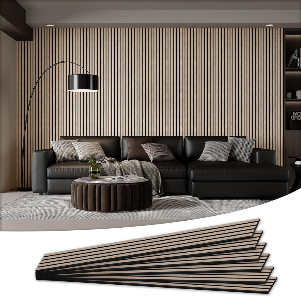 Wood Salt Acoustic Wall Panels, 6 Piece 94" x 7.9" x 0.8" Soundproof Wooden Wall Panels, 3D Fluted Sound Absorbing Panel, Rustic Walnut