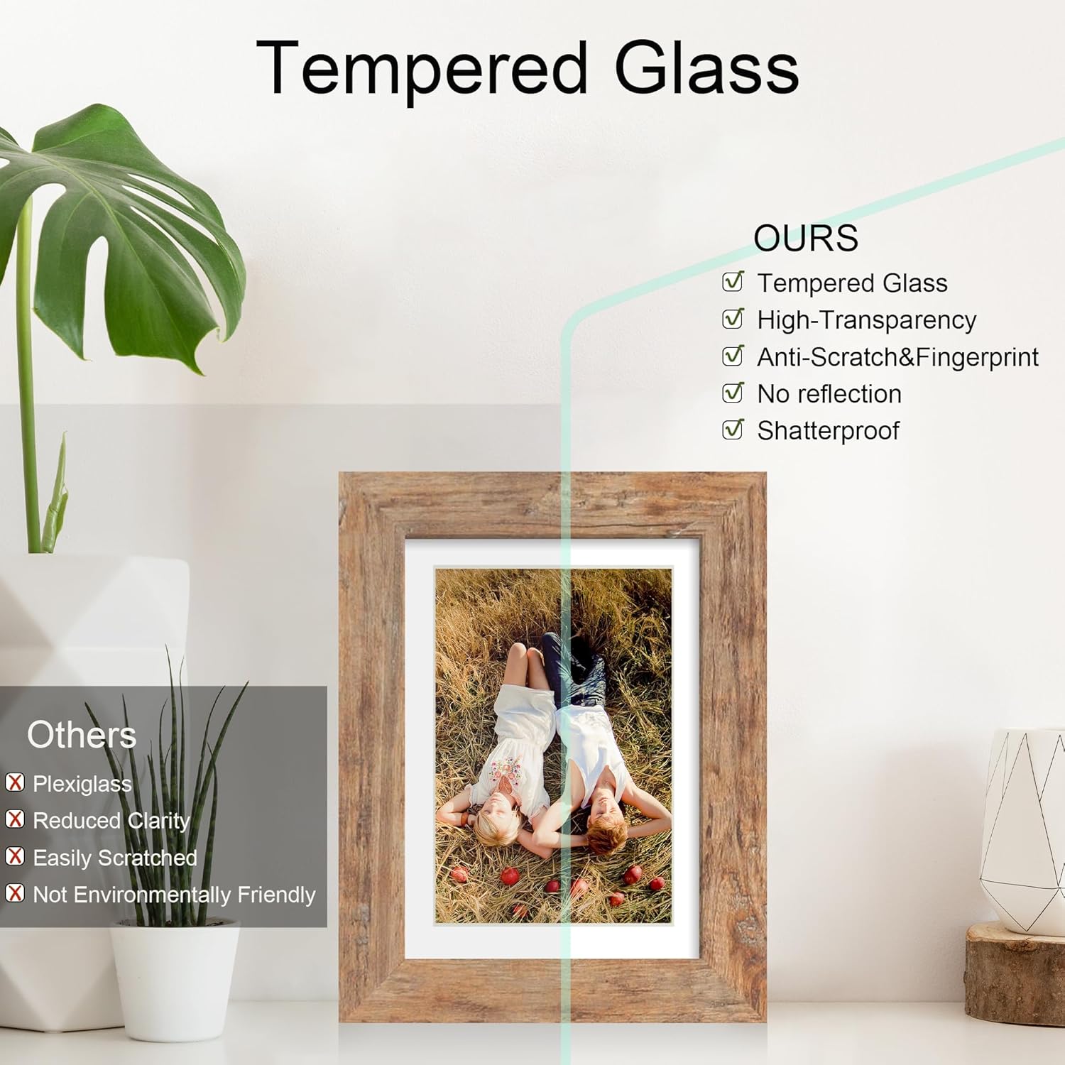 iRahmen 5x7 Picture Frame with HD Tempered Glass, Display Pictures 4x6 with Mat or 5 x 7 Without Mat, Wood Photo Frame for Tabletop and Wall (Rustic Brown, 1 Pack)