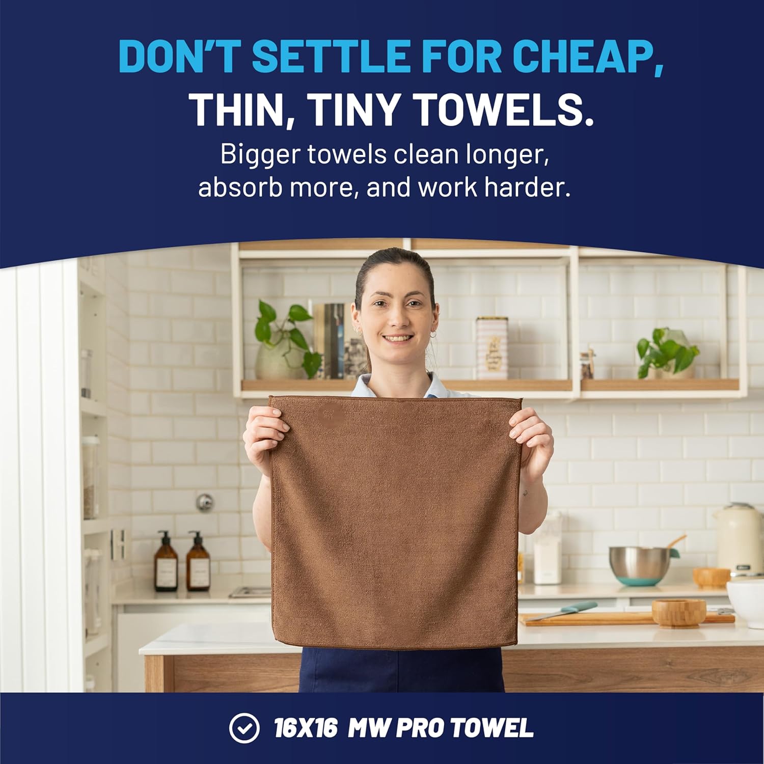 MW Pro Microfiber Cleaning Cloth | Brown | 12 Pack | 16” x 16” | Coffee, Barista, Espresso Towels - Clean, Dust, Polish, Scrub, Absorbent