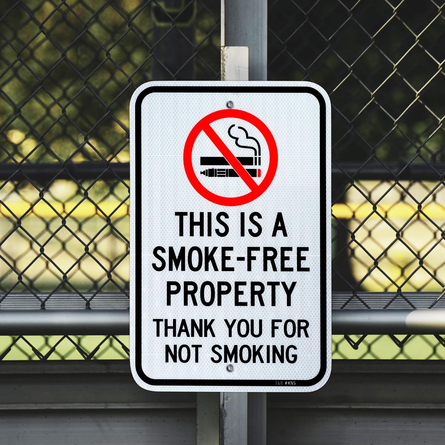 T&R Large No Smoking Sign, Thank You For Not Smoking Sign, 18" x 12" Engineer Grade Reflective Sheeting, Rust Free Aluminum, Weather Resistant, Waterproof, Fade Resistant, 2 Pre-drilled Holes