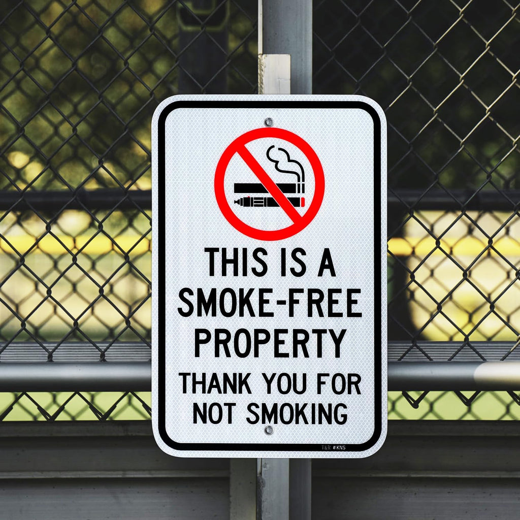 T&R (2 Pack) Large No Smoking Sign, Thank You For Not Smoking Sign, 18" x 12" Engineer Grade Reflective Sheeting, Rust Free Aluminum, Weather Resistant, Waterproof, Fade Resistant, 2 Pre-drilled Holes