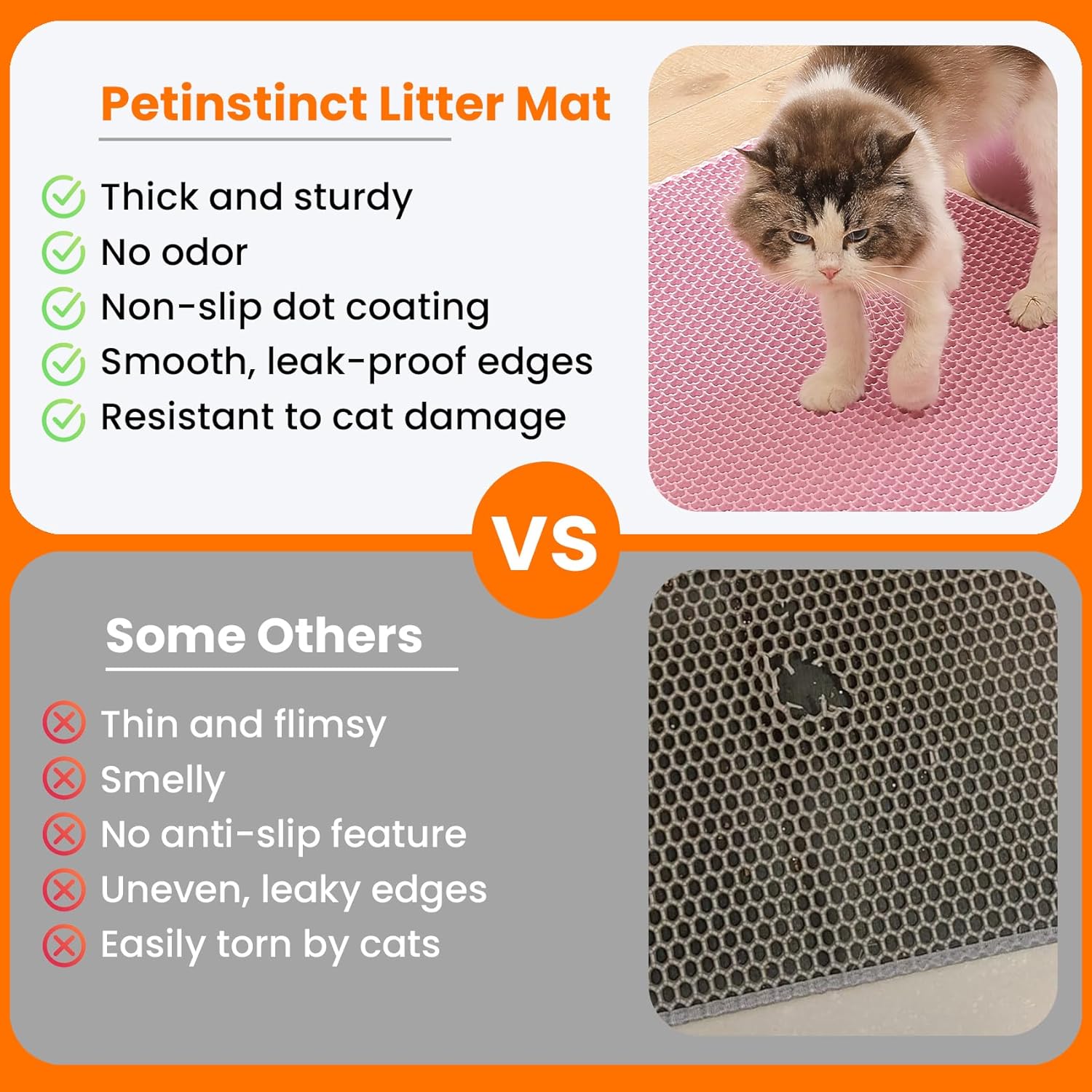 Extra Large Cat Litter Mat, 30x22 Inches Honeycomb Double Layer Cat Litter Trapping Mat, Non Slip Waterproof Urine Proof Large Kitty Litter Box Mat for Floor, Kitten Supplies, XL, Pink