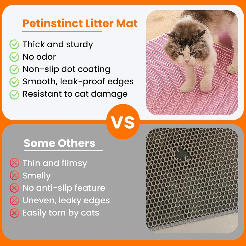 Small Cat Litter Mat, 20x14’’ Double Layer Honeycomb Cat Litter Box Mat, Non Slip Waterproof Urine Proof Litter Trapping Mat for Floor, Kitty Litter Pad, Indoor Pet Supplies, Pink