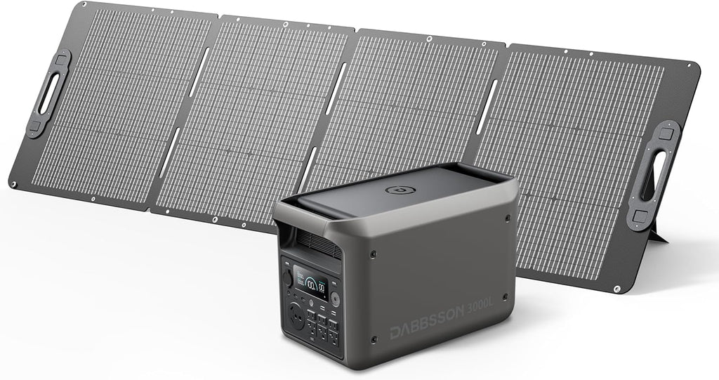 DABBSSON 3072Wh Solar Generator with 210W Solar Panel, Semi-Solid LiFePO4, 3000W AC Output×6,TT-30×1 for Charging RV,P-Boost 3600W,Lightweight,1.3X Runtime,3000L Power Station for Camping Home Backup