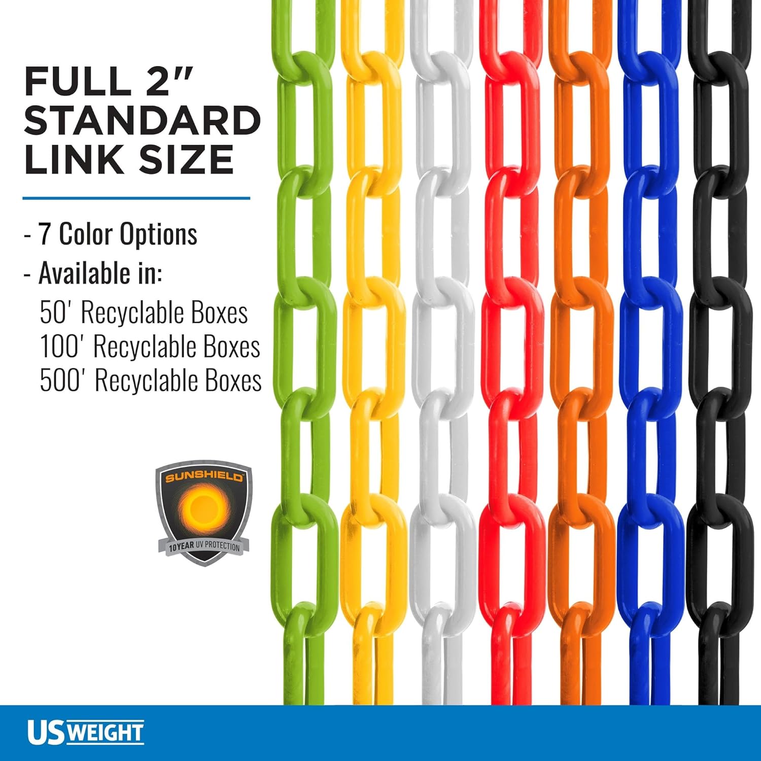 US Weight (Made in USA) 2" x 50' Red Plastic Safety Chain ft. SunShield UV Resistant Technology