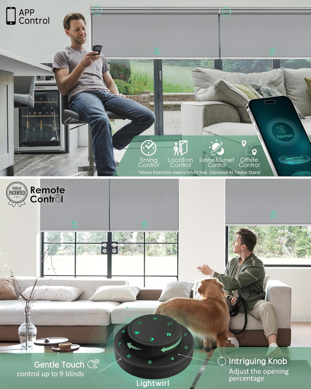 Yoolax Motorized Blinds with Remote, Blackout Smart Blinds for Windows Motorized Waterproof Roller Shades, Automatic Window Shades Work with Alexa Custom Size (Blackout-Vinyl Light Gray)