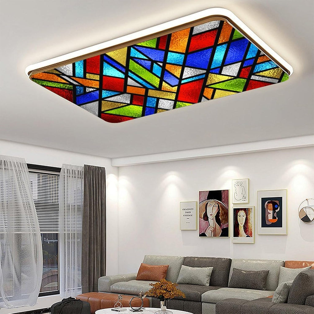 2PCS Fluorescent Light Cover for Ceiling Light Classroom-Stained Glass Patten Magnetic Light Cover Shade Panel,Decorative Film Filter for Reducing Harsh Glare Flicker Home School Office Decorations