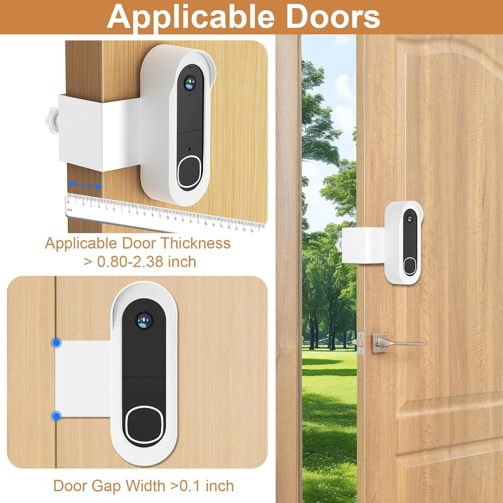 Anti-Theft Doorbell Mount Compatible with Arlo Video Doorbell 2K/HD (2nd Gen), Easy Installation, No-Drill Door Mount Cover Holder Accessories for Apartments Home Rentals, Not for Security Door(White)
