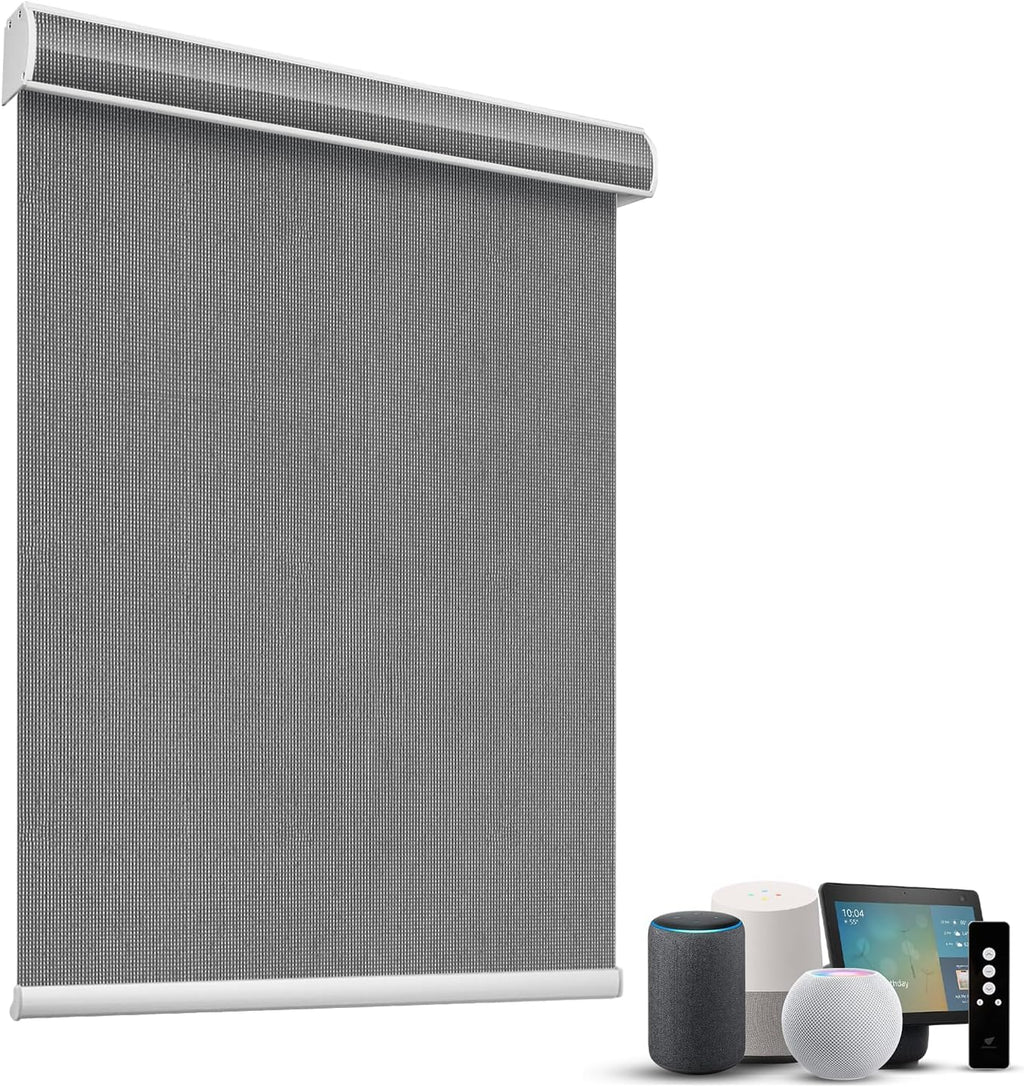 SmartWings Motorized Light Filtering Shades, 50% Blackout PVC Free Smart Blinds, Custom Size, Rechargeable Battery, Works with Matter/Apple HomeKit, Alexa, Thread/Zigbee, Remote Optional, 50% Charcoal
