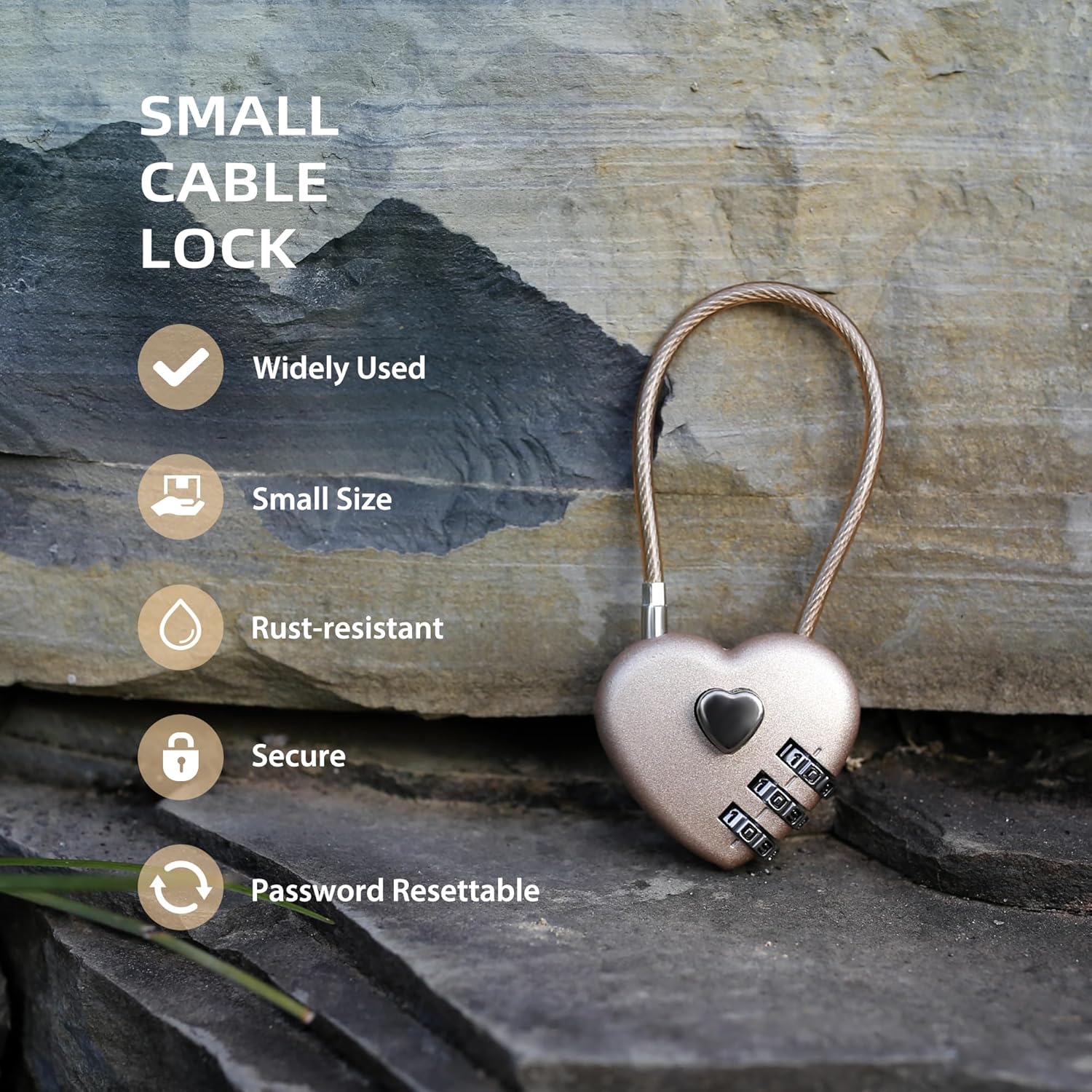 Combination Lock for Locker, Small Cable Lock with Code, 3 Digit Padlock Combination, for Luggage, Gym Locker, Suitcase, Backpack Zipper, Cabinet, Toolbox, Outdoor Fence Gate, Travel Safe