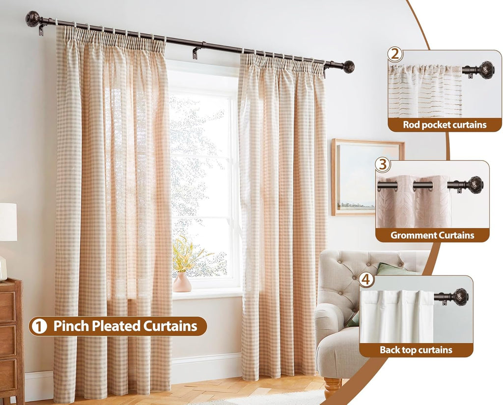 TONIAL Bronze Curtain Rod 32 to 43 Inches, 7/8 Adjustable Curtain Rods for Windows 20 to 39 Inches, Splicing Drapery Rods Heavy duty with Netted Texture Finials