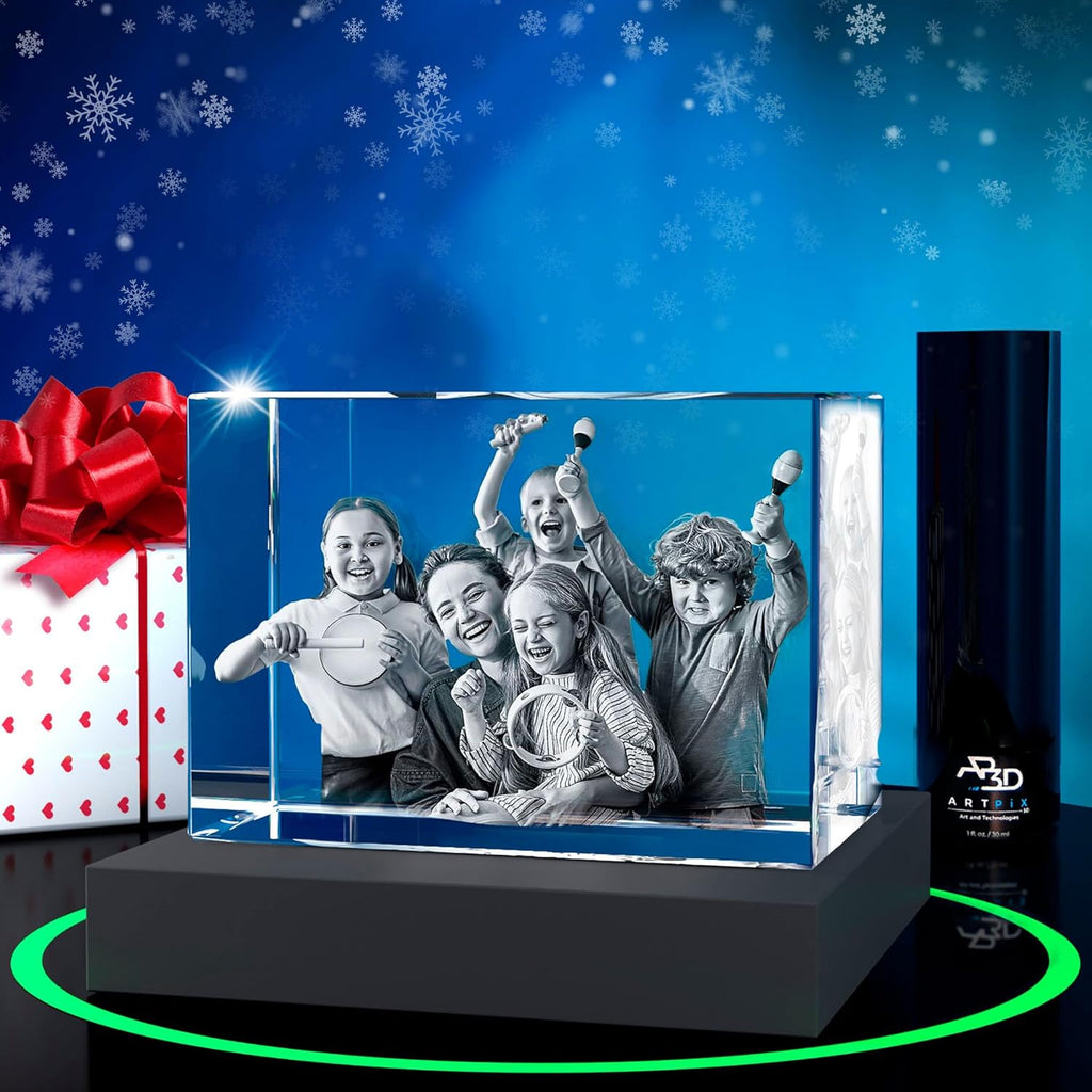 ArtPix 3D Premium Crystal Photo, Christmas Personalized Gifts for Women, Wife, Her, Him, Men, Husband, Grandma, Great Xmas Customized Gift With Your Own Photo, Custom Glass 3D Laser Etched Picture