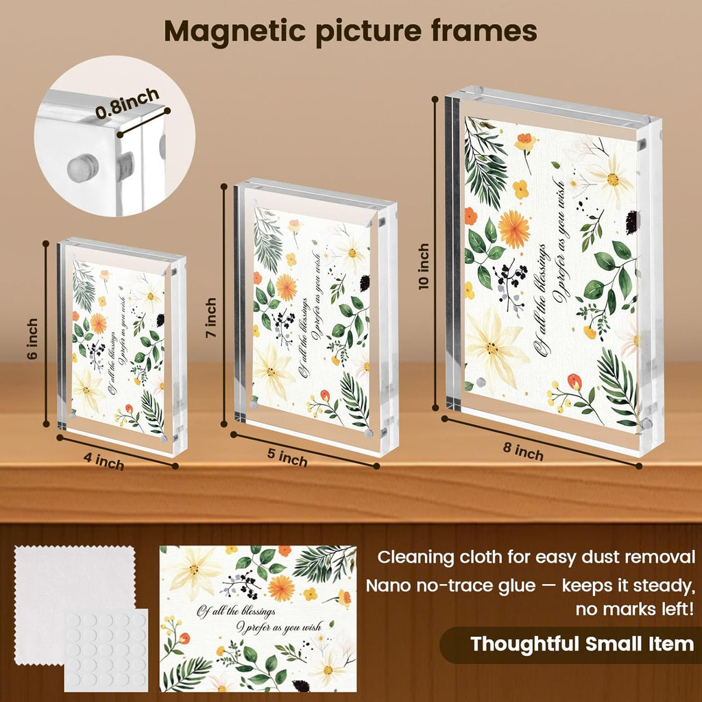 JOHOUSE 2 Pack 4 x 6 Acrylic Picture Frames, Double Sided Magnetic Photo Frames Self Standing Frameless Transparent for Desktop Display Gifts for Women