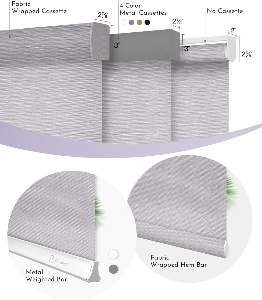 Graywind Motorized Silky Light Filtering Shades Compatible with Alexa Google Hardwired WiFi Smart Half Shading Remote Control Automated Blinds Electric Window Shades, Custom Size (Silky Silver Grey)