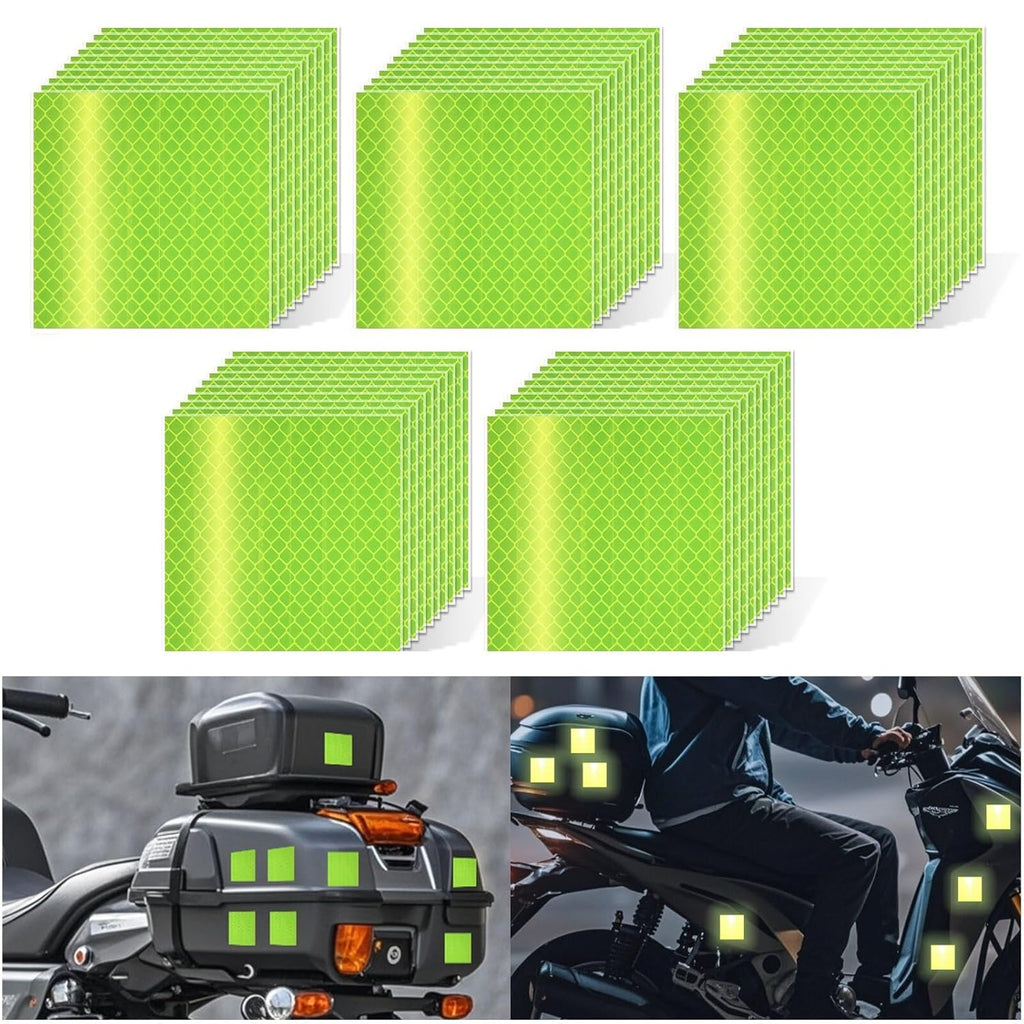 Non Fading Fluorescent Yellow Reflective Stickers 3 inch X 3 inch, Outdoor Waterproof High Visibility Safety Adhesive Reflector (50 Pcs)