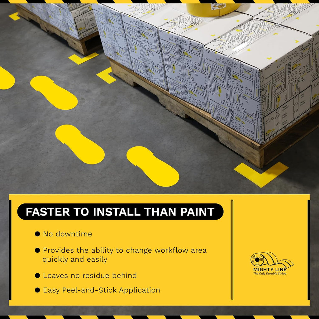 Mighty Line Big Footprints Floor Marking Tape for Safety, Caution, Warning, Heavy-Duty, Peel and Stick, Adhesive, Industrial Quality, 12" Long x 5" Wide, Gray, Pack of 50