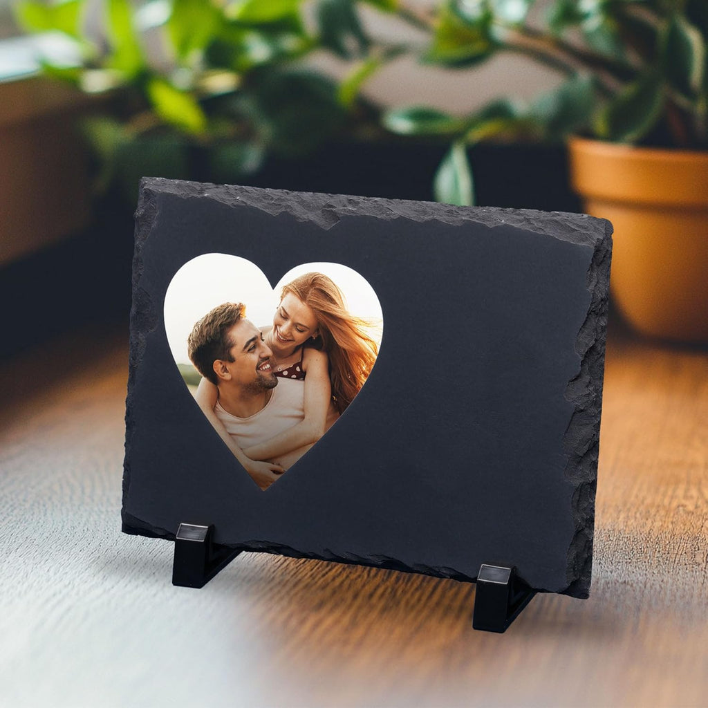ArtPix 3D Christmas Personalized Slate Plate, Customized Xmas Photo Print Stone, Custom Picture Gift for Wife, Women, Family, Her, Him, Rock Slate Plaque Frame (Medium - Heart White Patch)