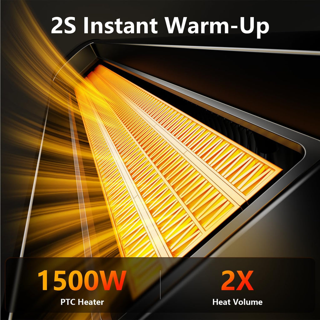 Space Heater Large Room, 23" Space Heaters for Indoor Use, 1500W PTC Ceramic Electric Heater with Thermostat and Remote, 80° Oscillation, 12H Timer, Quiet Portable Heater for Office Bedroom