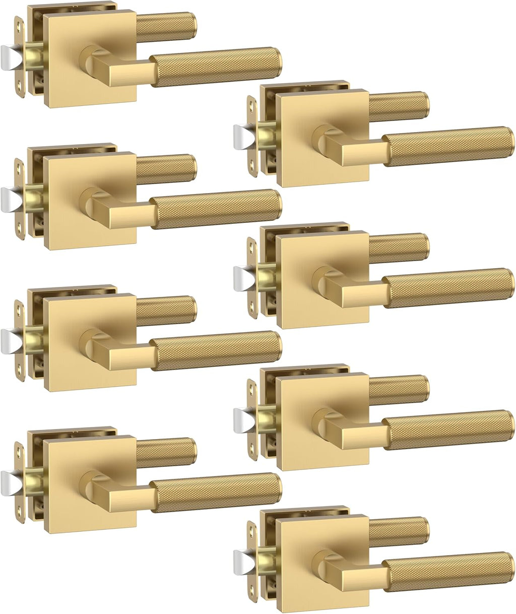 Asidrama 8 Pack Champagne Bronze Passage Door Handles, Door Lever with Door Knobs Indoor for Bedroom or Bathroom, Heavy Duty Door Handles Interior with Locks for Left Right Sided Doors