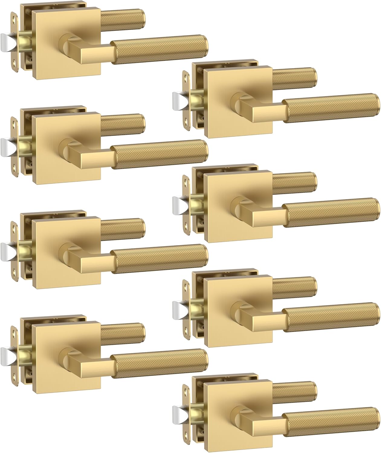 Asidrama 8 Pack Champagne Bronze Passage Door Handles, Door Lever with Door Knobs Indoor for Bedroom or Bathroom, Heavy Duty Door Handles Interior with Locks for Left Right Sided Doors