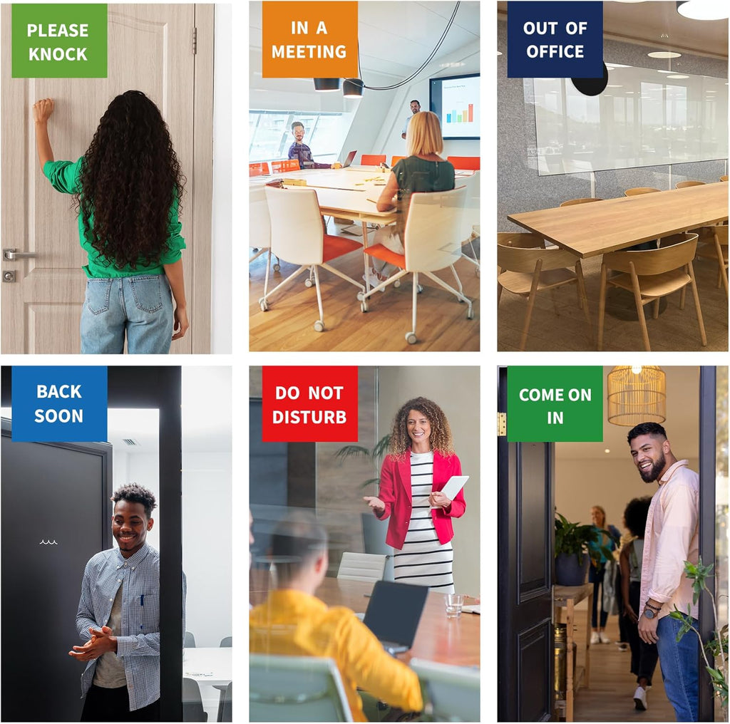 Office Door Signs -6 Options Do Not Disturb, In A Meeting, Out Of Office, Come In, Back Soon, Please Knock,Privacy Door Slider Sign for Meeting & Conference Room Brushed Gold