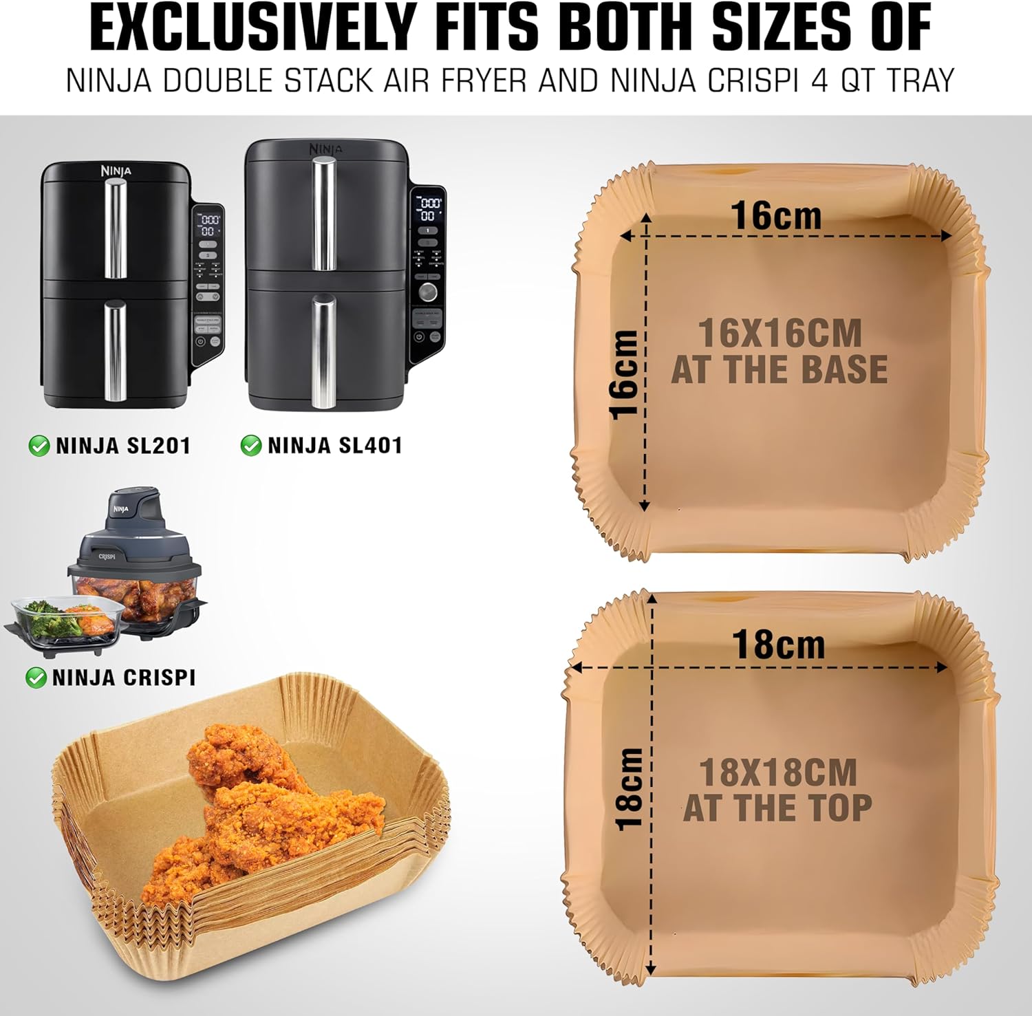 Air Fryer Liners for Ninja DoubleStack SL401 8-10QT: 150pcs Disposable Paper Liners, Compatible with Ninja SL401 and SL201 Double Stack by FryEasy