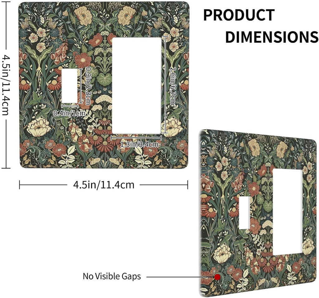 Outlet Covers Vintage Dark Floral William Morris Green Flower 1 Toggle 1 Rocker Combination Decorative Wall Plate Electrical Switch Plates Light Switch Cover Plate for living Room Home