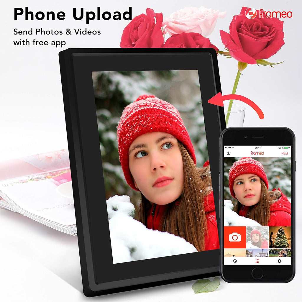 7 Inch 16GB Smart WiFi Digital Picture Frame, Send Photos or Small Videos from Anywhere, Touch Screen, IPS LCD Panel, Wall-Mountable, Portrait and Landscape(Black)
