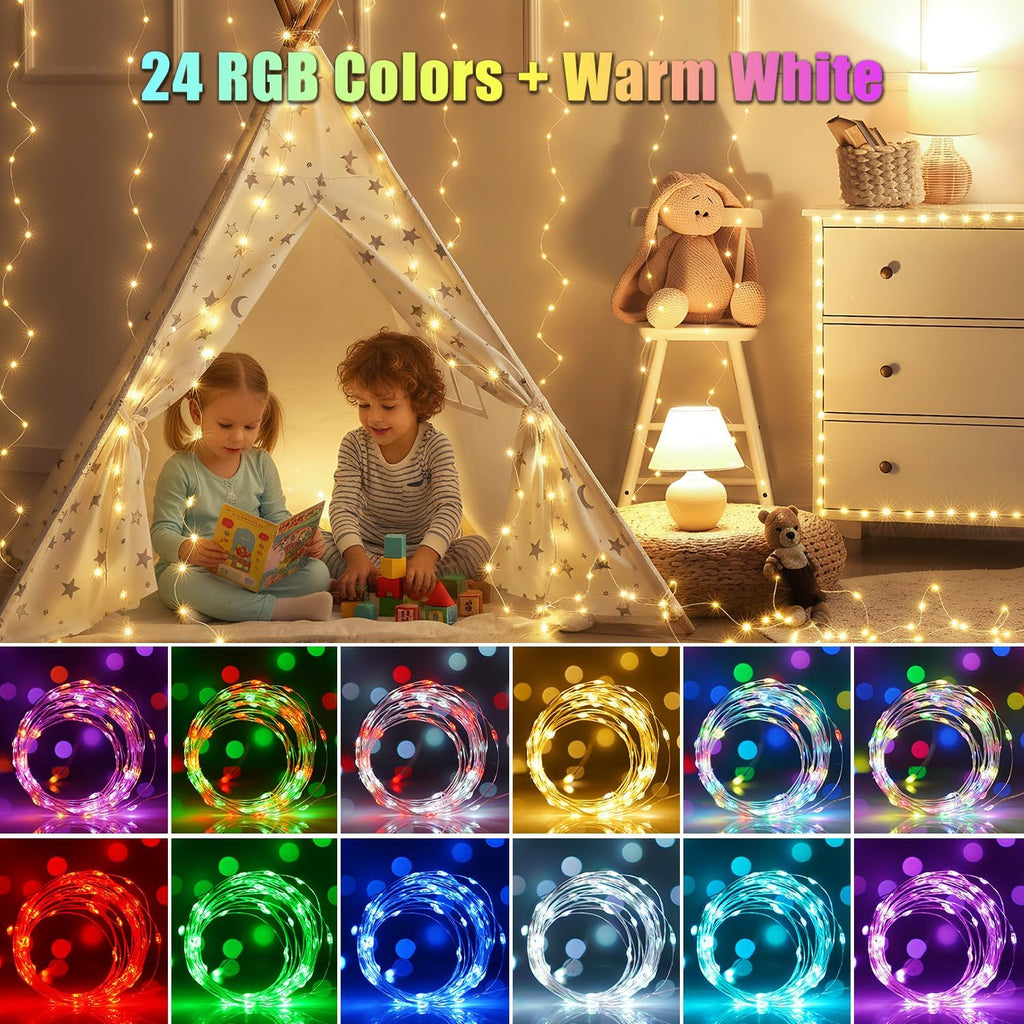 50ft Fairy Lights Plug in, Dimmable 25 Colors 14 Modes RGB+Warm White Color Changing String Lights,150LED Twinkle Lights with Remote, Christmas Fairy Lights for Indoor Outdoor Party Xmas Décor