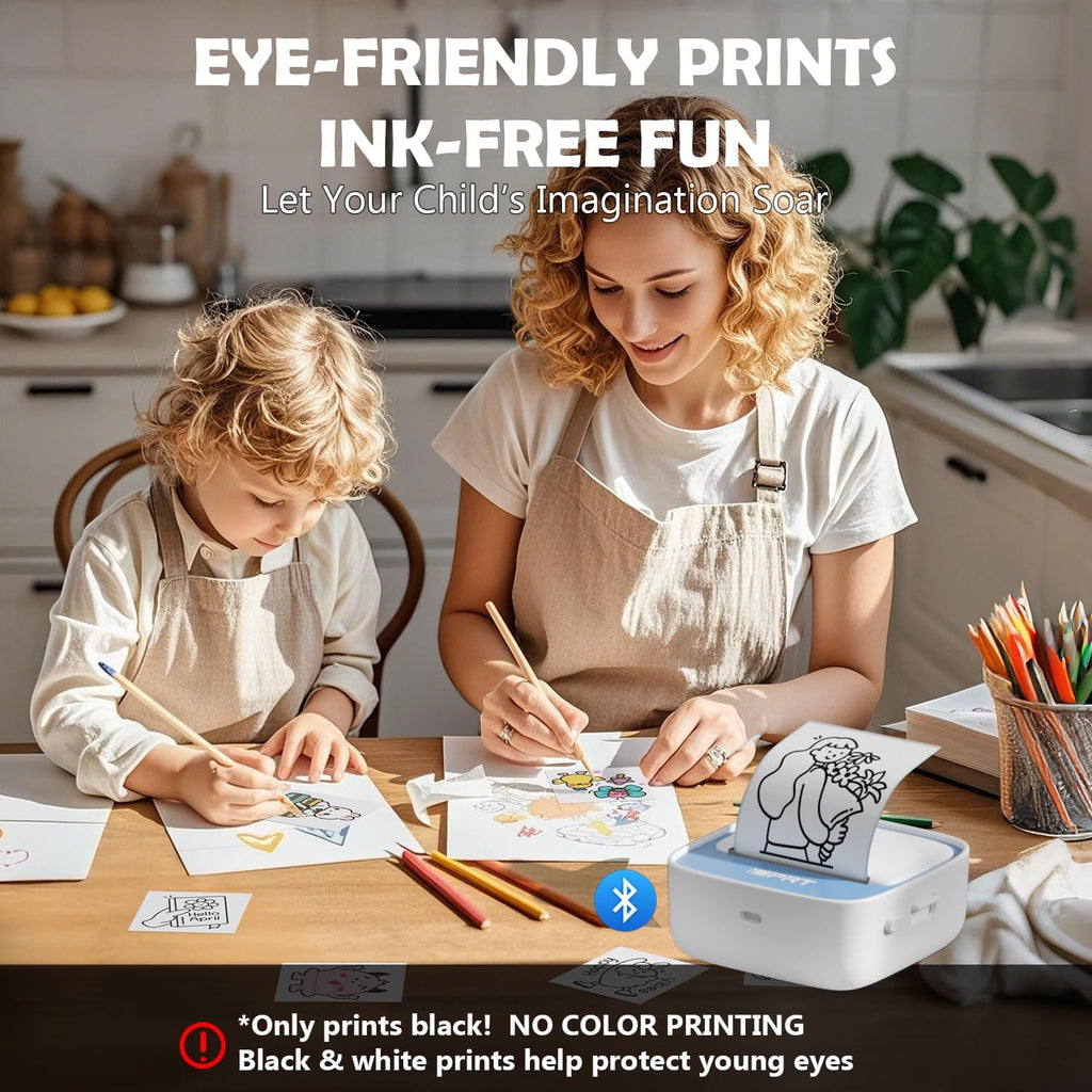 Mini Sticker Printer - S1 Portable Sticker Maker Machine with 1 Roll Sticker Paper, Bluetooth Print Pods Pocket Printer for Study Notes, Graphics, Students, Kids Gift, Free App, Blue