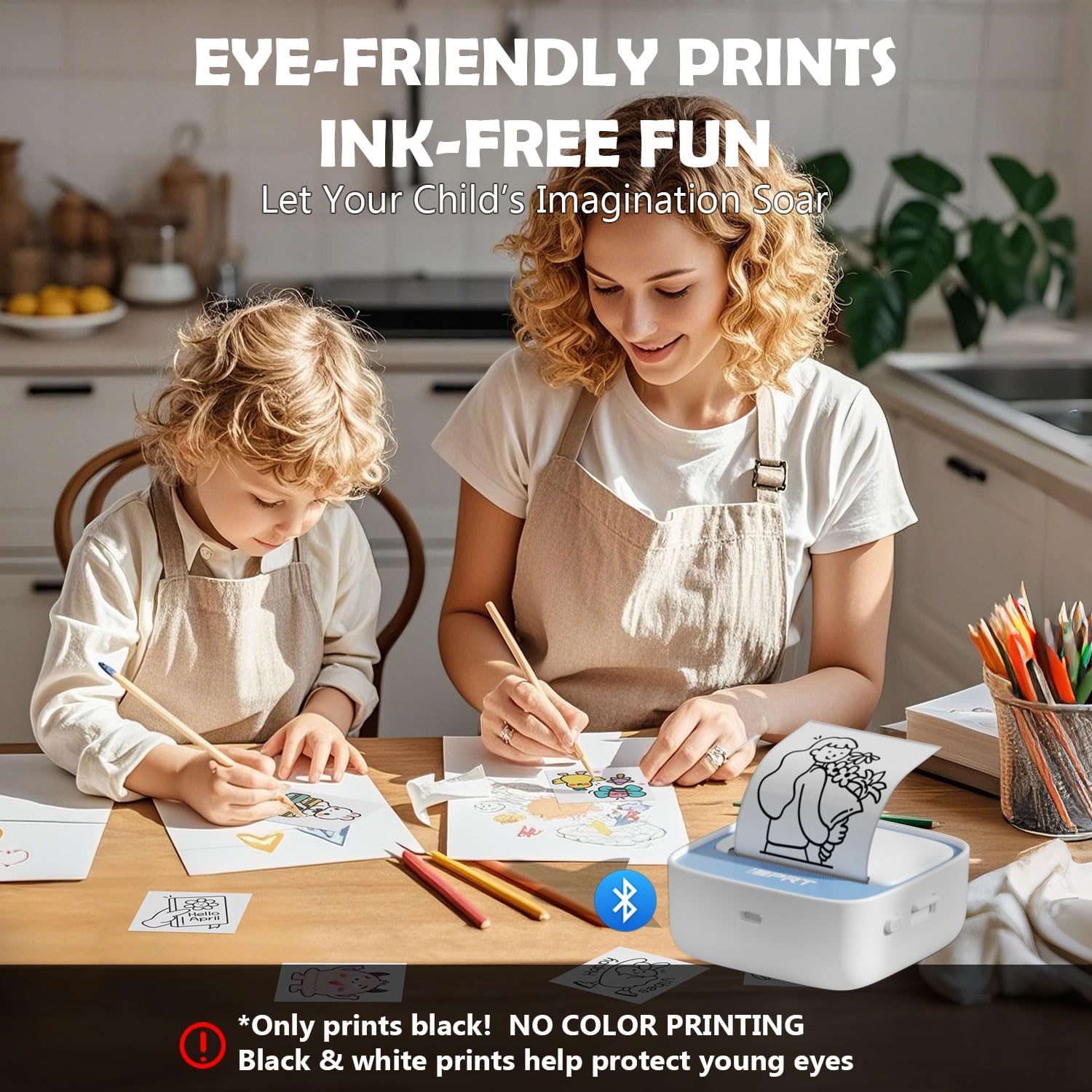 Mini Sticker Printer - S1 Portable Sticker Maker Machine with 1 Roll Sticker Paper, Bluetooth Print Pods Pocket Printer for Study Notes, Graphics, Students, Kids Gift, Free App, Blue