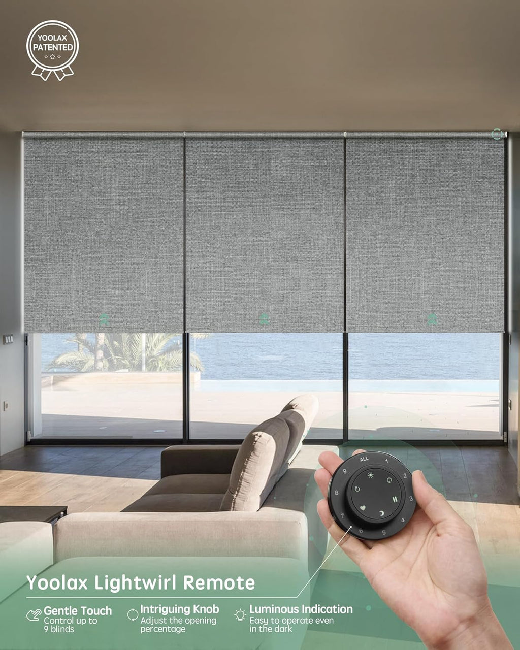 Yoolax Smart Coupled Roller Shades Compatible with Alexa Google, Motorized Blinds with Remote Blackout Coupled Roller Shades for X-Large Windows, Custom Size (XL Coupled-Smoky Gray)