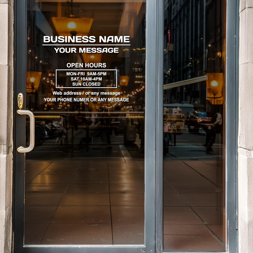 Business Hours Sign for Window – Two Title Lines (Two Lines)