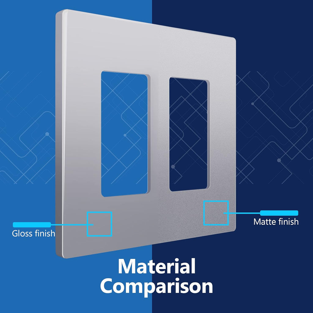 LIDER Matte Finish Decorator Switch Cover, Screwless Wall Plate, Mid-Size 2-Gang 4.88" x 4.92", Unbreakable Polycarbonate Thermoplastic, UL Listed, LSWP-32M-SV, Silver