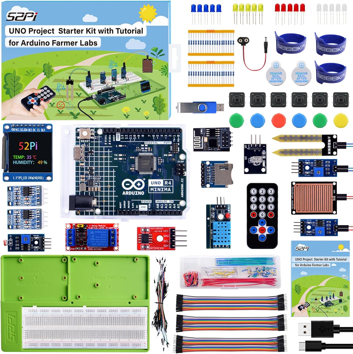 GeeekPi UNO R4 Minima Project Starter Kit with Tutorial for Smart Farm, Beginners and Engineers (UNO R4 Minima Included)
