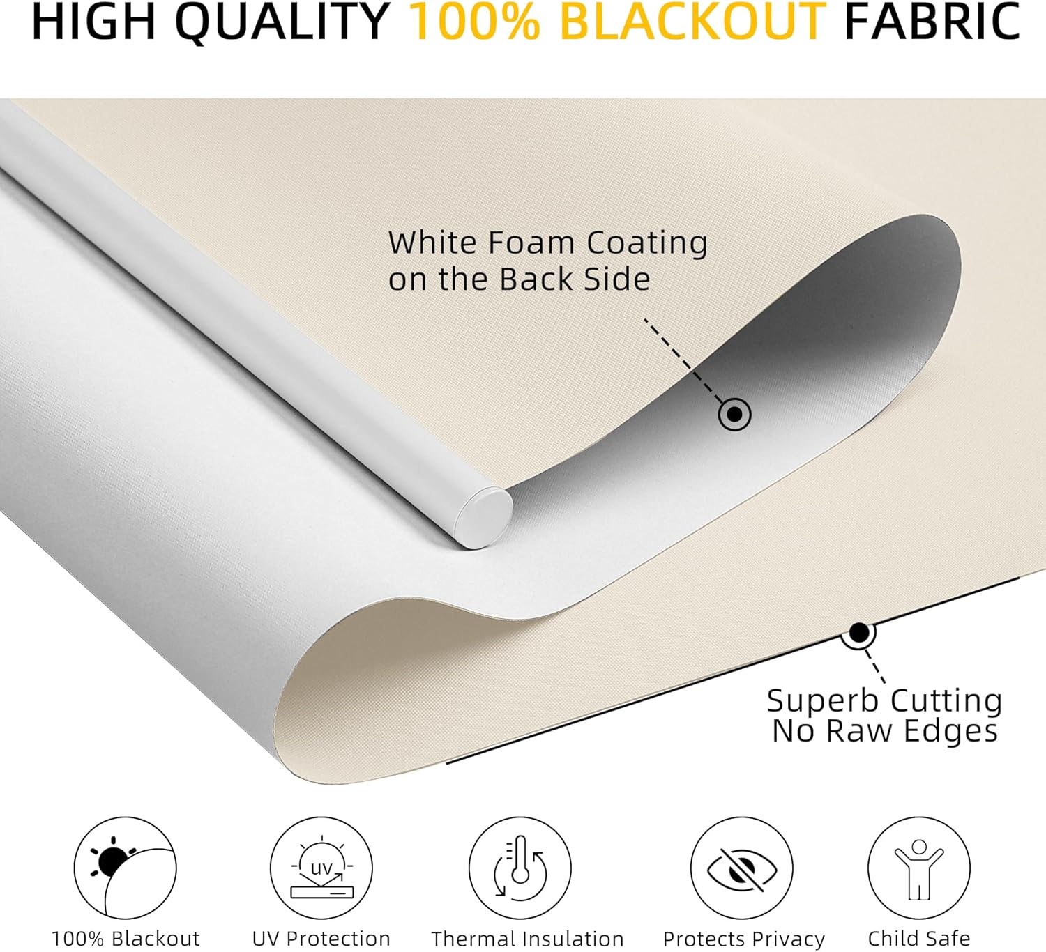 ChrisDowa Cordless Blackout Roller Shades for Windows, Thermal Insulated UV Protection Pull Down Shades, Total Blackout Window Blinds for Home, Office, Bedroom, Door (46" W x 72" H, Beige)