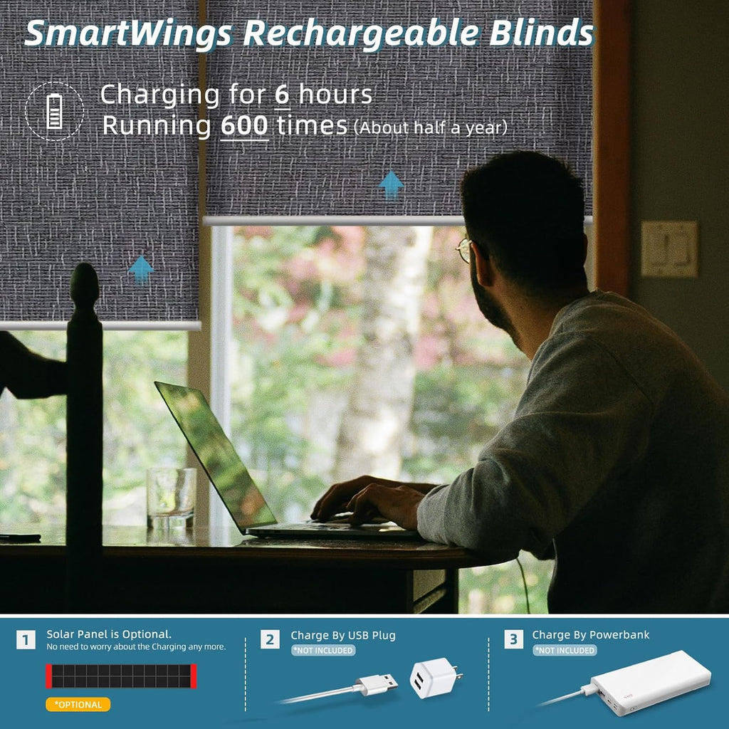 SmartWings Motorized Smart Roller Shades in Light Filtering, Electric Blinds with Remote for Windows Compatible with Alexa/Google Home/Homekit, Customized, 70% Blackout Twilight Charcoal Grey