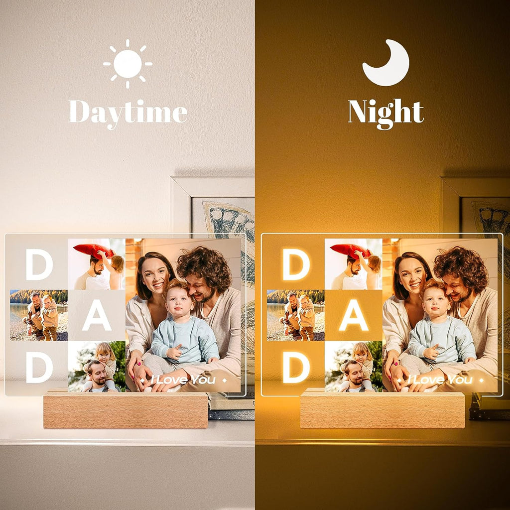 Personalized DAD Picture Frames, Customized Photo Frame with Night Light, Custom Picture Frames, Best Dad Ever Gifts, Personalized Birthday Gifts for Dad from Daughter Son Wife