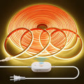 AC 110V Motion Sensor COB LED Strip Light Outdoor Waterproof 40FT/12M Plug In Warm White 3000K High Density 288LED/M Adjustable Time-Delay Flexible Motion Activated Led Light Strip for Cabinet Stairs
