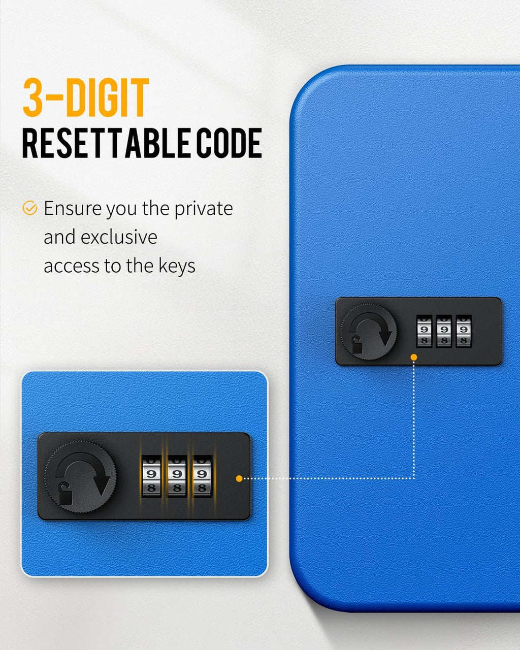 Uniclife 28 Keys Steel Key Cabinet with Resettable Code Blue Wall Mounted Key Organizer with Combination Lock Digital Security Box with Hooks and Large Key Tag Labels Identifiers in 5 Assorted Colors